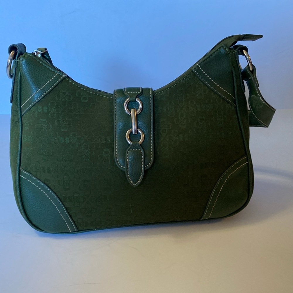 Croft & Barrow Shoulder Hand Bag Purse Green Canvas & Faux Leather